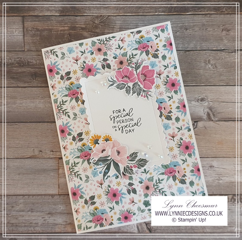 An A5 birthay card featuring The Fitting Florets Collection by Stampin' Up!