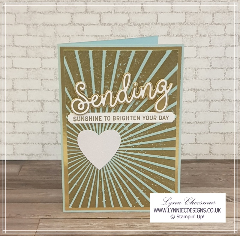Lots of gold embossing on this card featuring the Sending Smiles Bundle with Rays of Light by Stampin' Up!