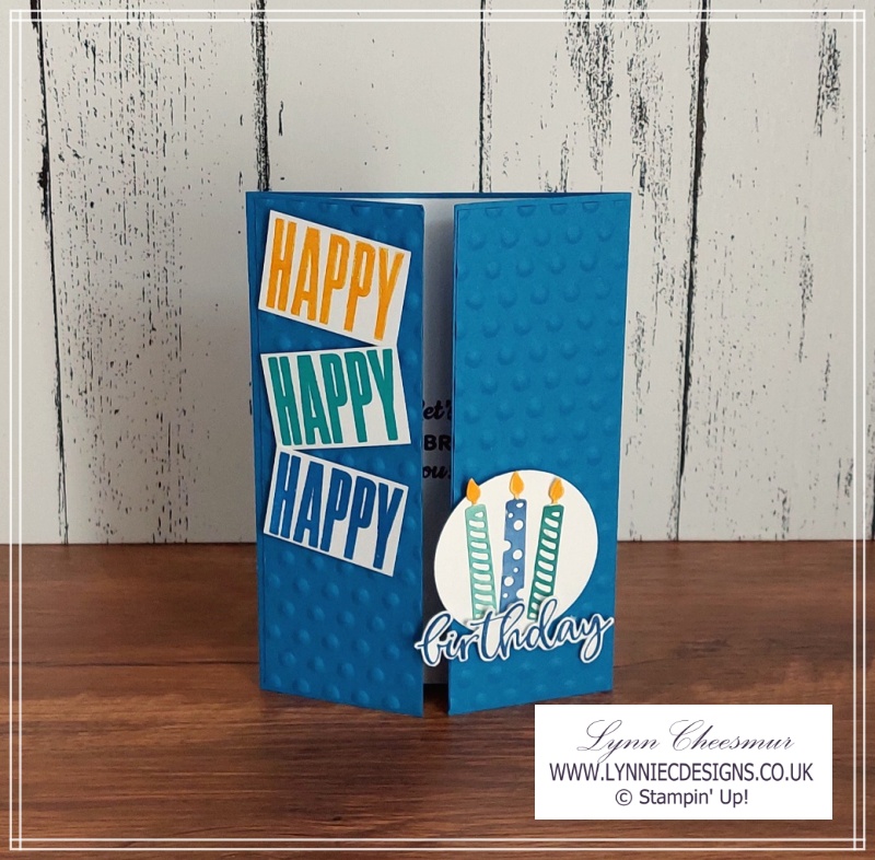 Masculine gatefold birthday card featuring Biggest Wish and Celebration with tags by Stampin' Up!