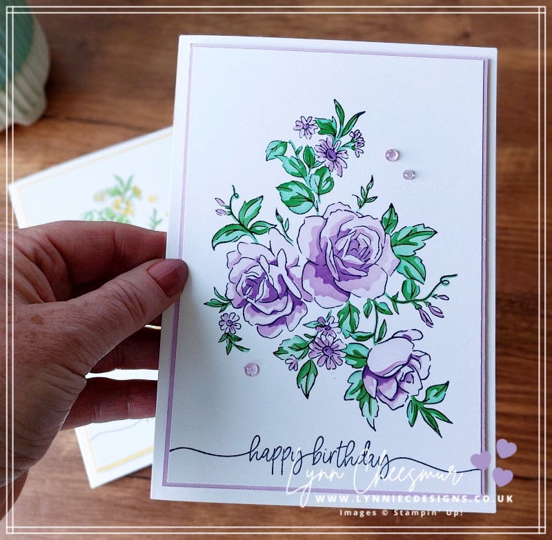 5" x 7" bithday card featuring Layers of Beauty stamp set and Decorative Masks with Sweetly Scripted stamp set by Stampin' Up!