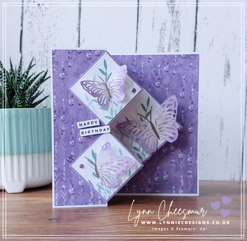 Diamond z fold pop up card featuring Perennial Lavender paper and Paper Butterfly Accents by Stampin' Up!