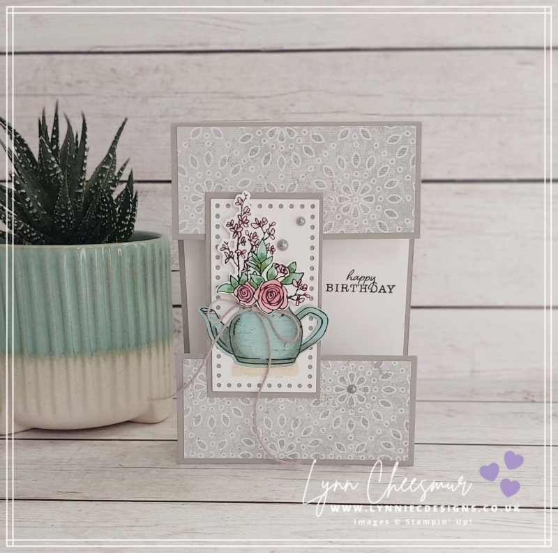 Split panel birthday card featuring Counrty Flowers bundle and Country Lace dsp by Stampin' Up!