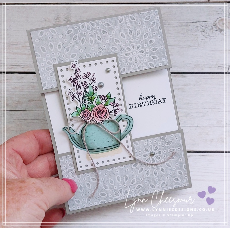 Split panel birthday card featuring Counrty Flowers bundle and Country Lace dsp by Stampin' Up!