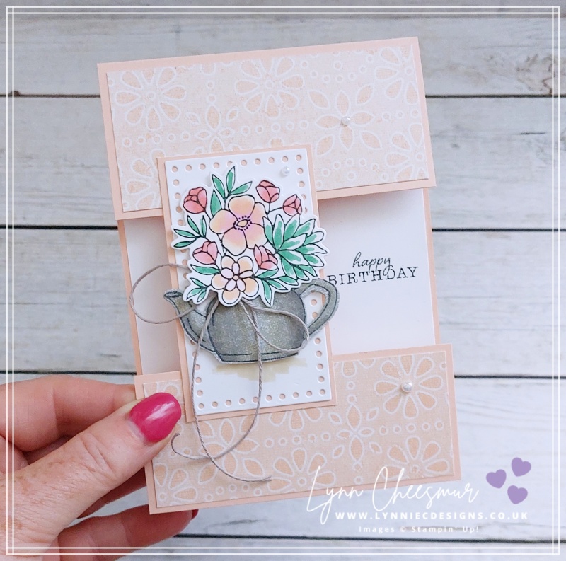 Split panel birthday card featuring Counrty Flowers bundle and Country Lace dsp by Stampin' Up!