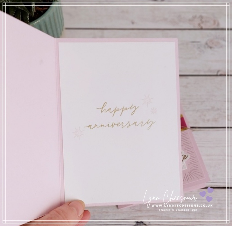 Inside of a simple anniversary card featuring cake celebration by Stampin' Up!