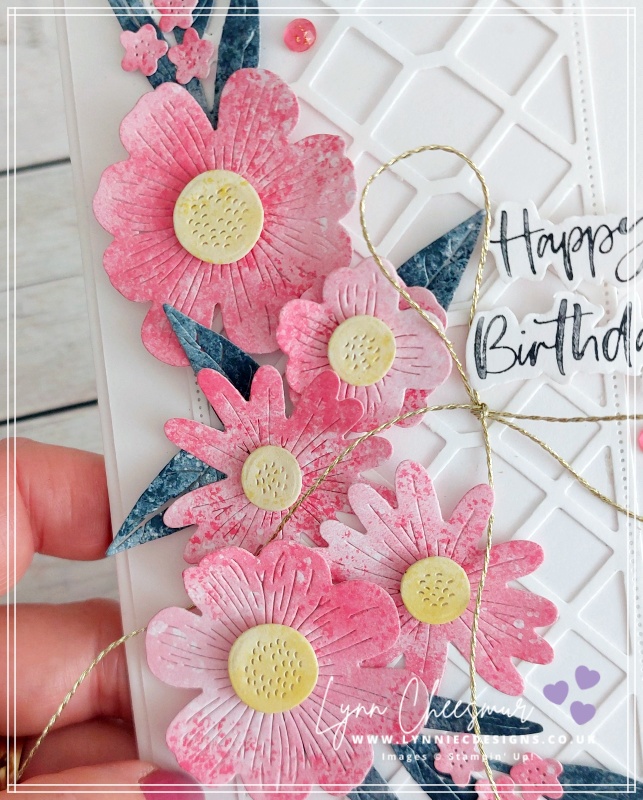 Close up of a birthday card featuring 2025-2027 In Colors made with Impressions Abloom dies