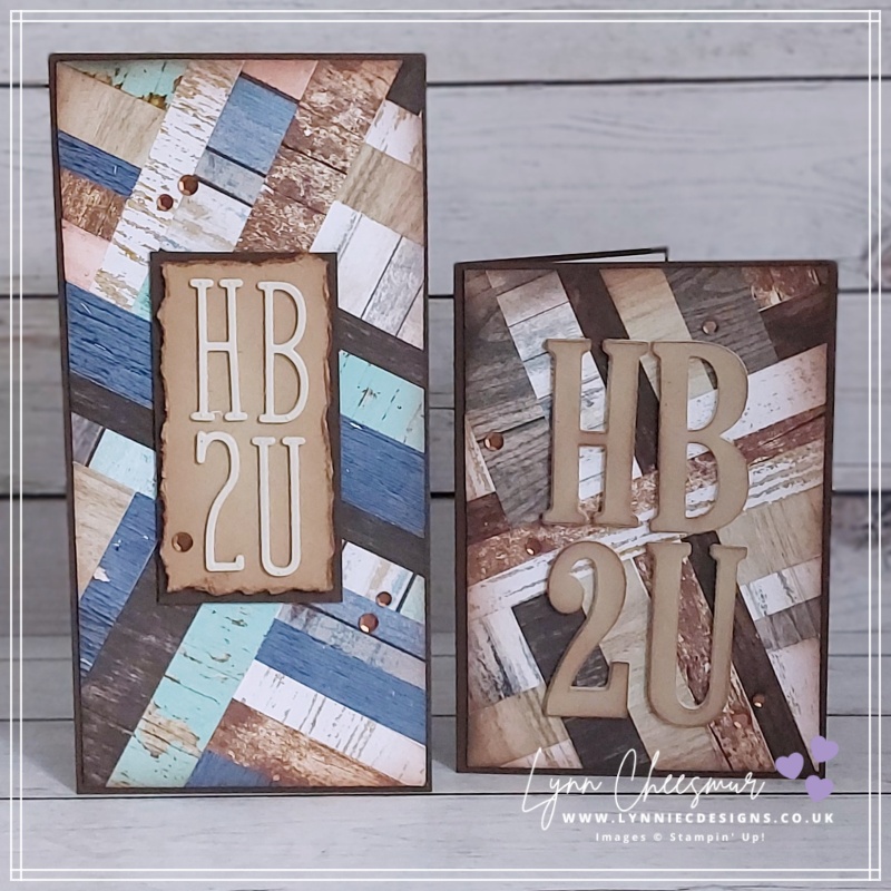 Two masculine makes - these birthday cards feature strips of designer series paper and dies to create the birthday sentiment