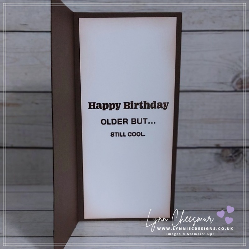 The sentiment on the inside of this tall slim birthday card features Not 29 Anymore stamp set by Stampin' Up!
